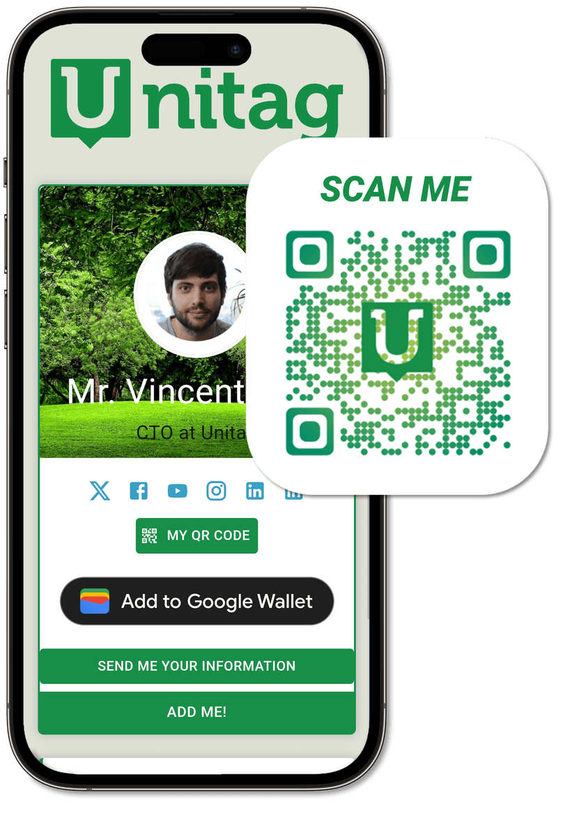 Unitag digital business card with its scannable QR code Unitag digital business card with its scannable QR code